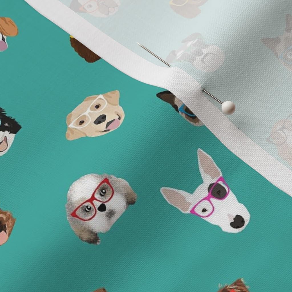 Spoonflower Fabric - Dogs Cats Glasses Dog Cat Pet Faces Cute Teal Breeds Printed on Petal Signature Cotton Fabric Fat Quarter - Sewing Quilting Apparel Crafts Decor
