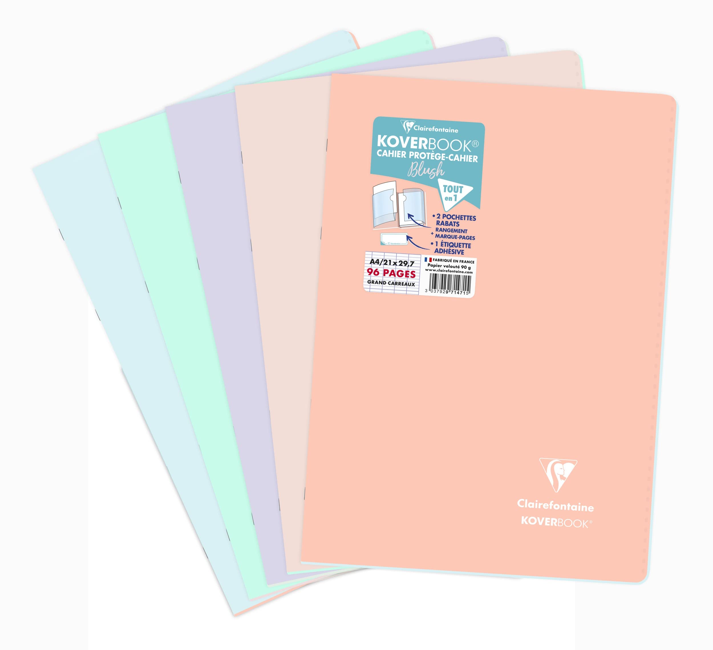 Clairefontaine 971471C A Stapled Notebook Koverbook Blush - A4 21x29,7 cm - 96 Seyes Ruled Pages - White Paper 90 g - Opaque Polypro Cover - Random Colour