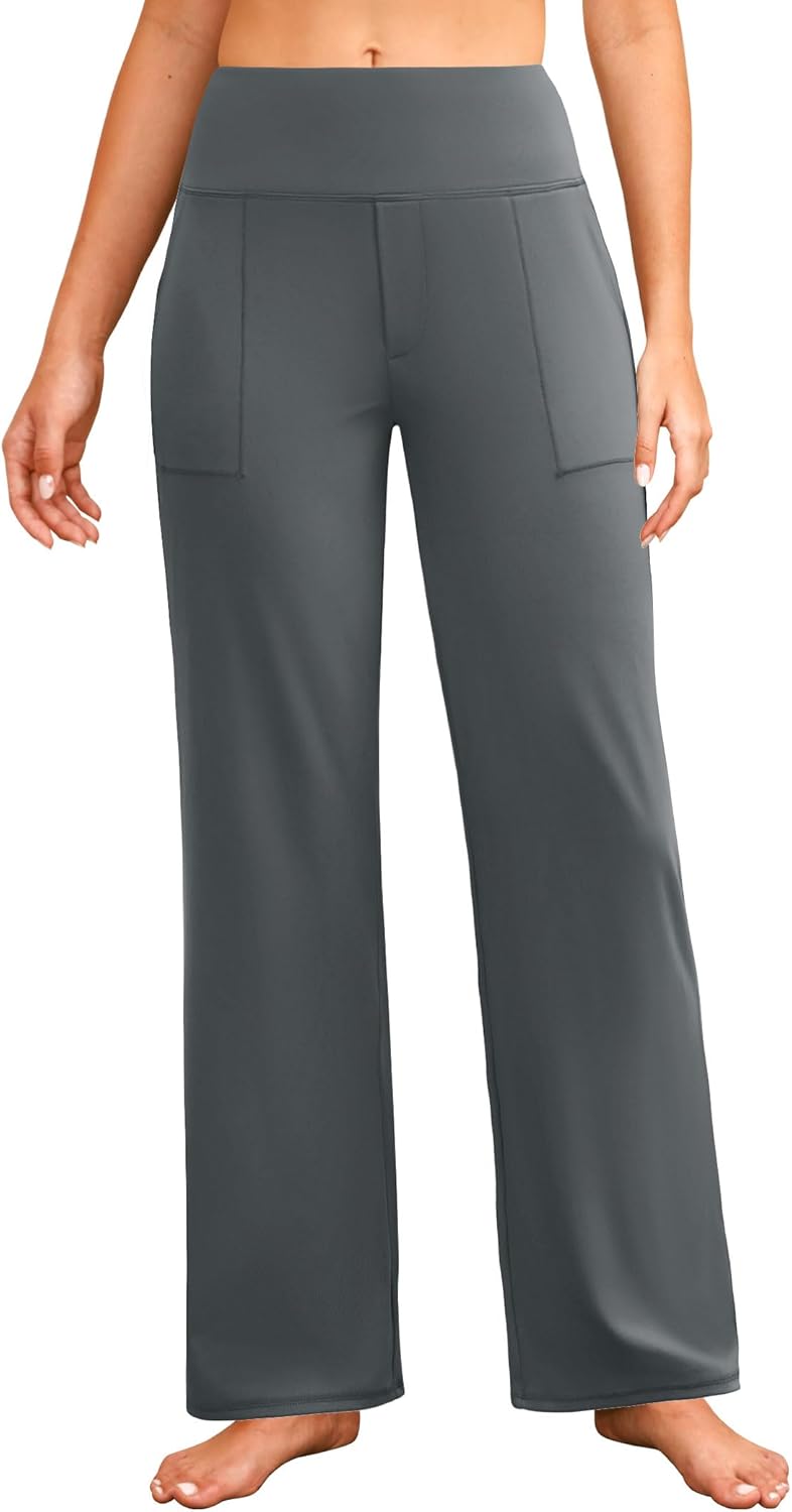 DLOODA Wide Leg Yoga Pants Women Elastic High Waisted Lounge Pants Loose Causal Comfy Trousers with Pockets