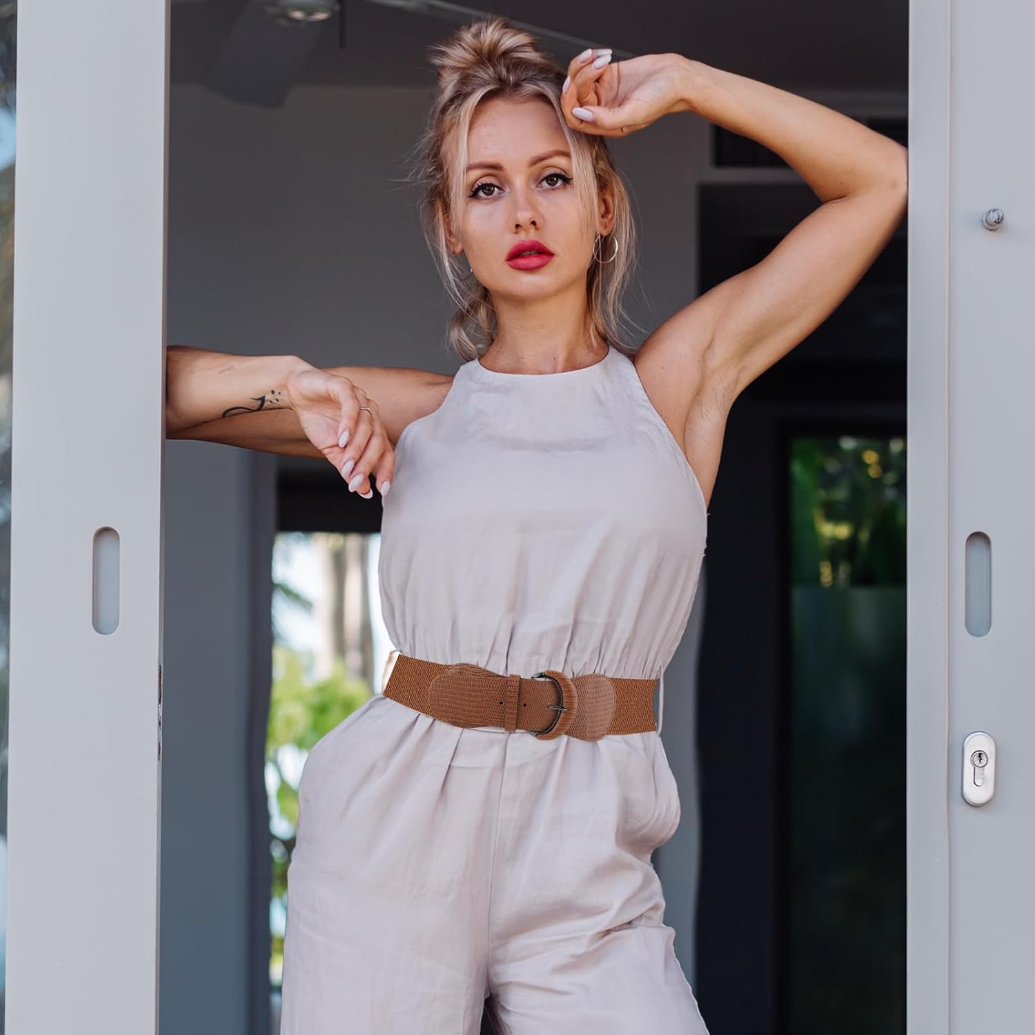 Women Wide Elastic Belt, Stretch Waist Belt Vintage Chunky Waistband Ladies Stretchy Belt for Dresses Jeans - Image 3