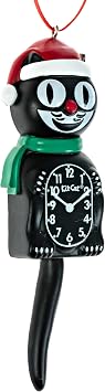 Kit Cat Klock Kit Cat Clock Santa Decorative Christmas Ornament, Black (5-Inches Tall) - Classic Kit-Cat Klock with Green Scarf & Red Hat - Perfect Addition to Christmas Trees & Holiday Decorations