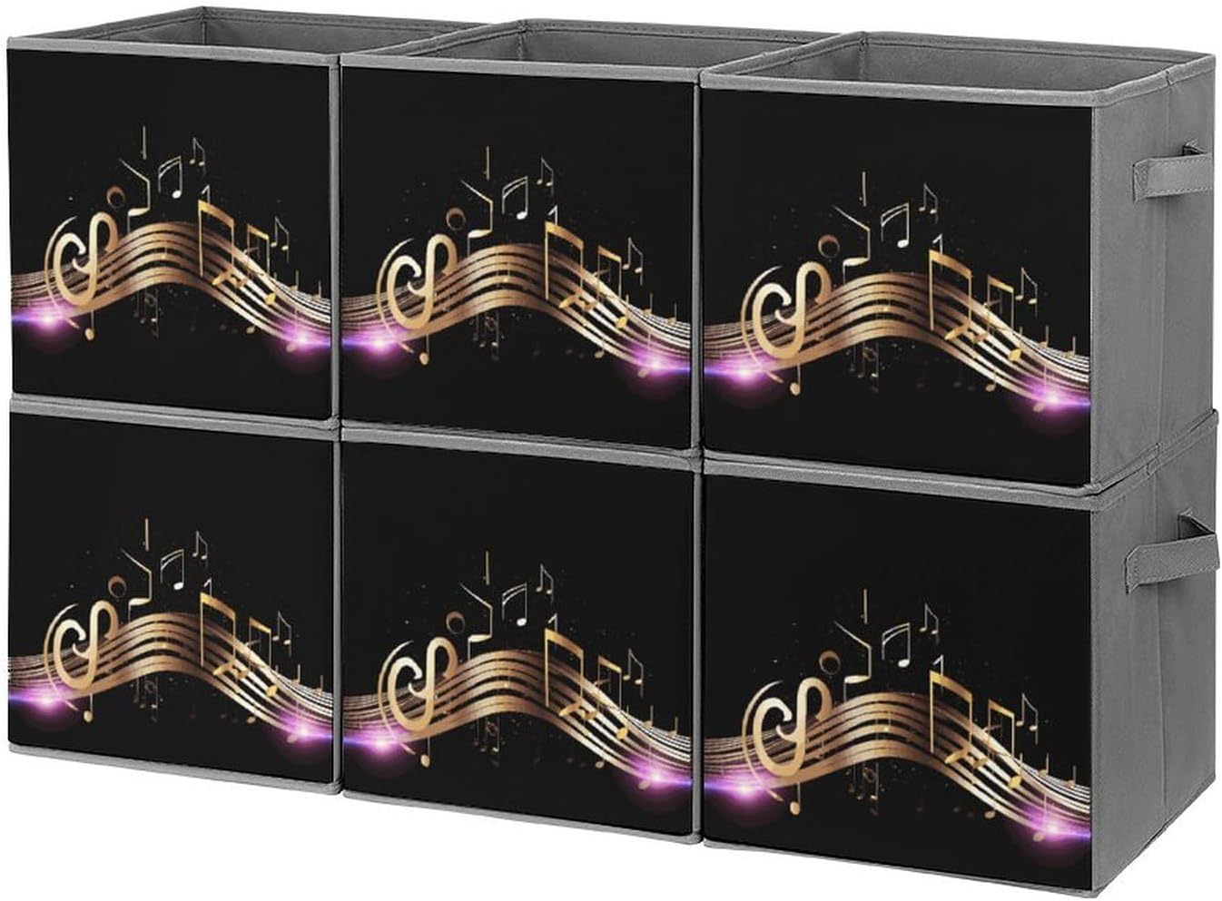 Novel Music Note Storage Cubes Set of 6 Storage Bins with Handles Collapsible Storage Basket Fabric Storage Box for Shelves Large Closet Shelf Organizer for Organization 11 Inch