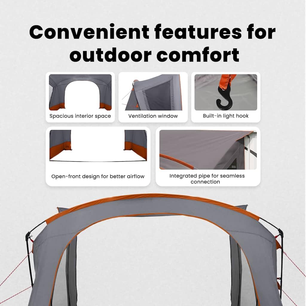 vidaXL Caravan-Zelt für 5 Personen 5 Personen Grau und Orange, Garten- und Terrassenschutz, modernes Campingzeug, UV-beständiges Zelt, leichtes Outdoor-Equipment