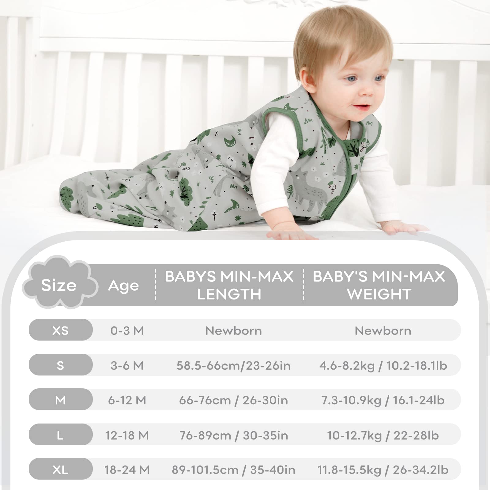 Yoofoss Baby Sleeping Bag 3 Pack 0-6 Months Baby Sleep Sack 0.5 TOG 100% Cotton Toddler Wearable Blanket Green for Infant Toddler - Image 4