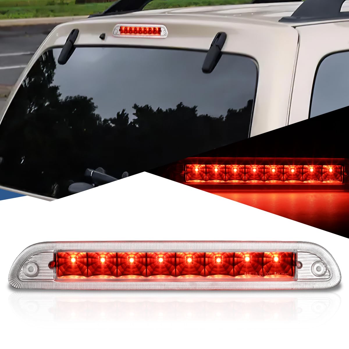 Auto Dynasty LED 3rd Third Tail Brake Light High Mount Stop Lamp Compatible with Ford Escape 2001-2007 Mercury Mariner 2005-2007, Black Housing Clear Lens