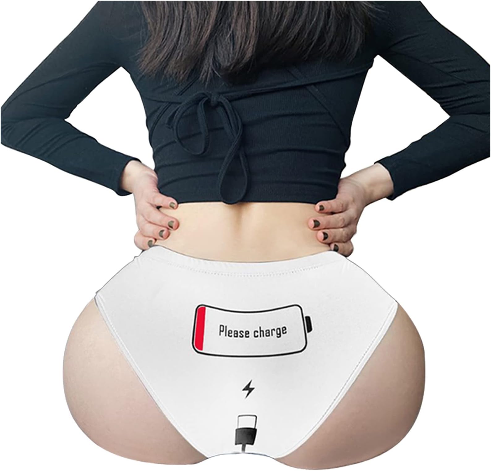 wuitopue Underwear for Women Funny 'Please Charge' Print Hight Waist Panties Seamless Cheeky Bikini Underpants Briefs Soft Lingerie