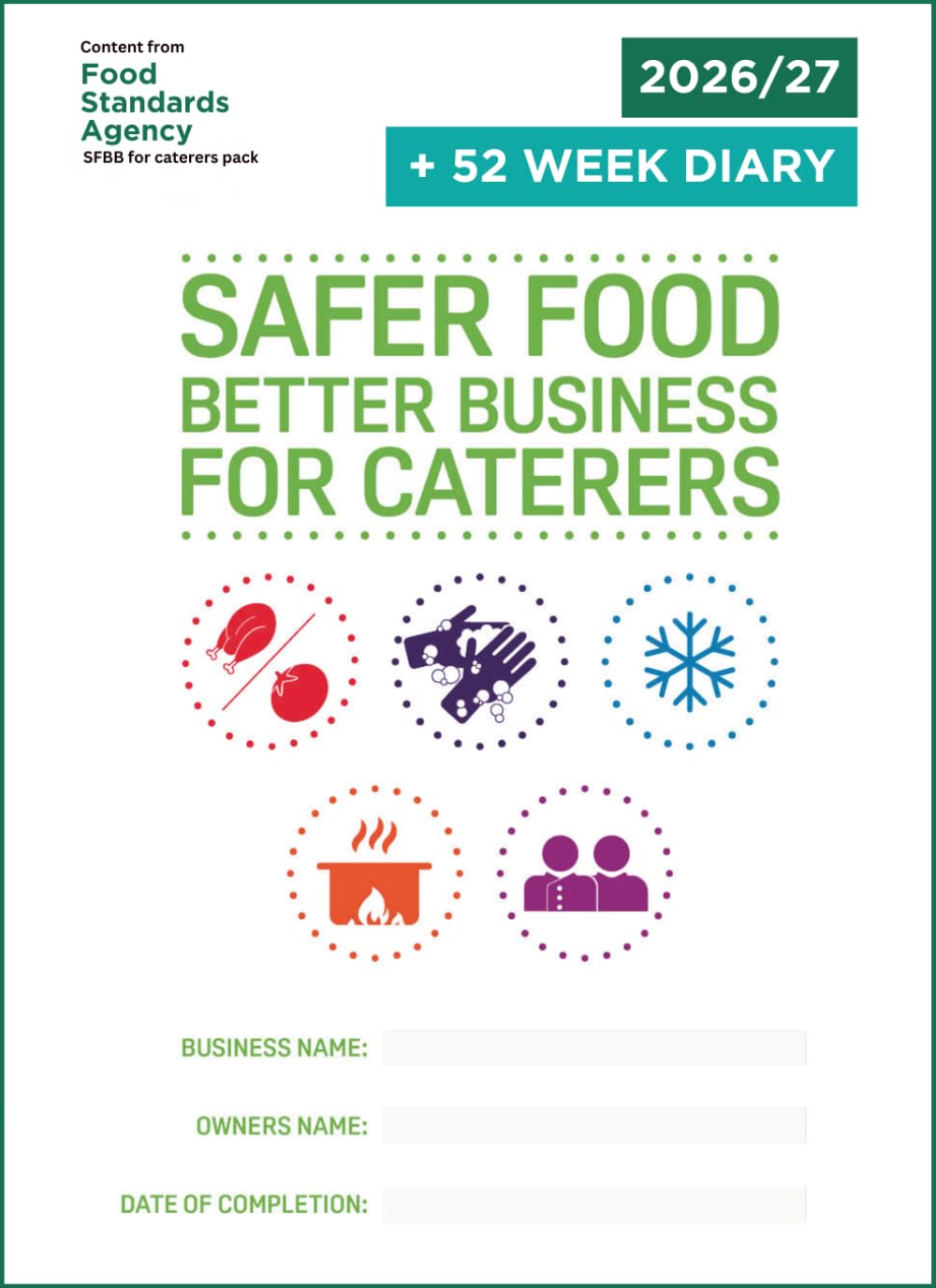 Safer Food Better Business - Food Safety Book - for Caterers, Restaurants and Takeaways - Includes 13 month Diary & Allergen Content sheets