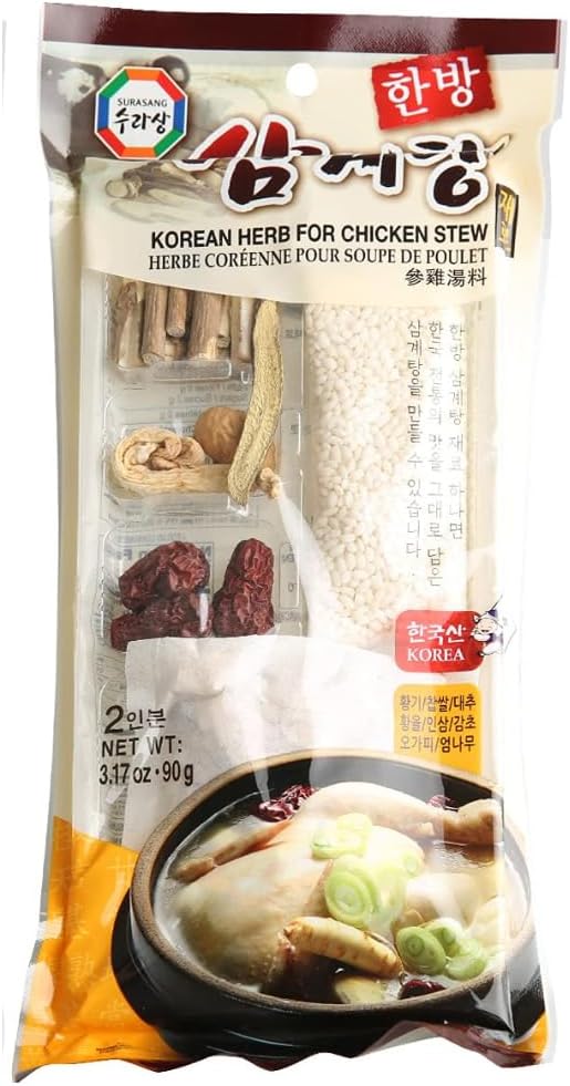 Surasang Samgyetang Korean Ginseng Chicken Soup Ingredients, Korean Soup Kit, Healthy Food Herb Mix, Made in Korea - Pack of 1
