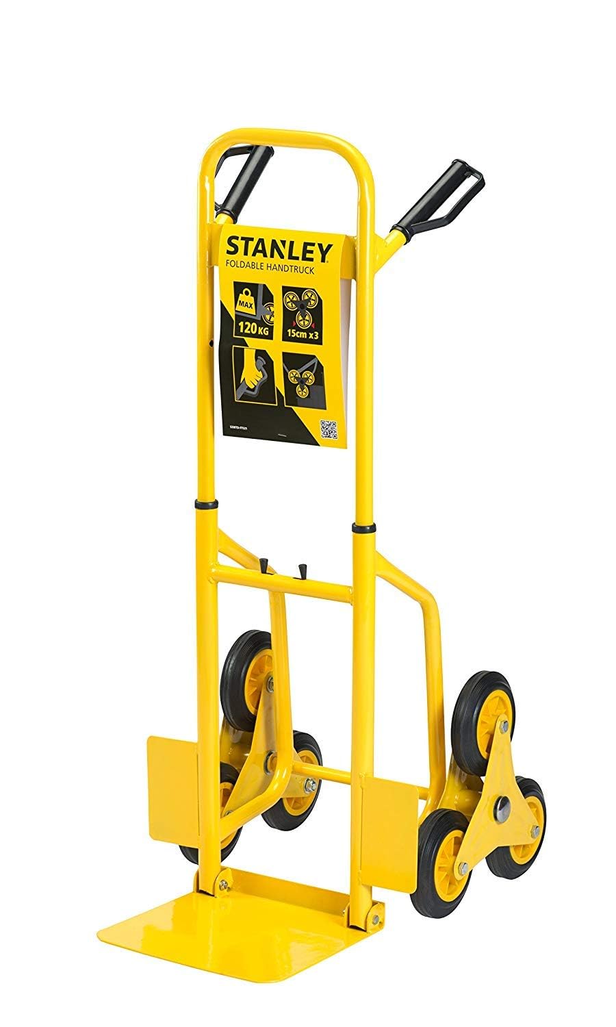 Stanley FT521 Diable Pliant - Chariot de Transport avec 6 Roues de Diable - Max. Capacité de Charge 120KG - Métal - 68 x 49 x 113 CM - Pliable