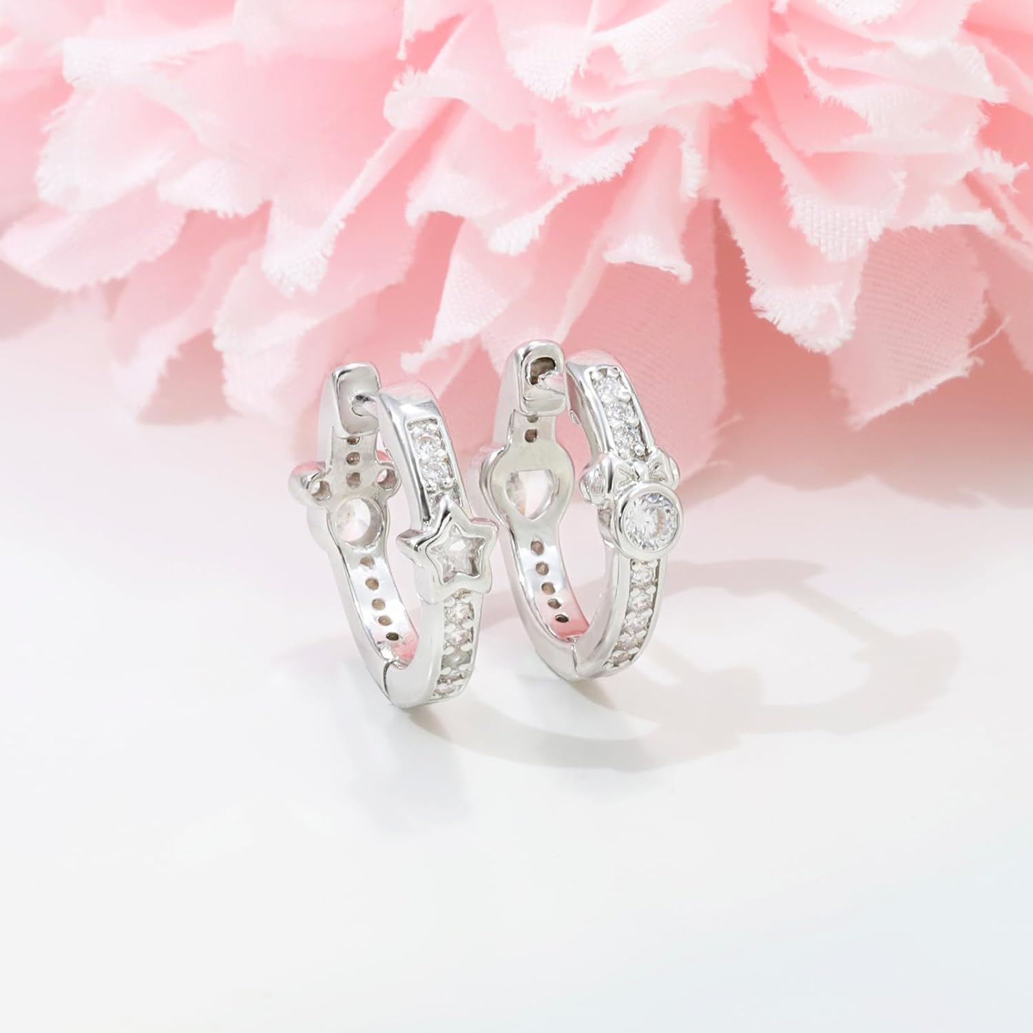 Mouse Earrings for Women Sterling Silver Moon Star Hoop Earrings Sparkling CZ Mouse Bow Hoop Earrings Animal Earrings Lucky Cute Princess Huggie Jewelry Gifts for Women Daughter Birthday - Image 3