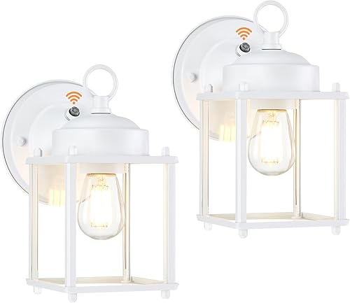 Miniatura 41 de GRUENLICH Farol de pared para exteriores del atardecer al amanecer, lámpara de pared exterior, iluminación exterior de porche con vidrio Negro