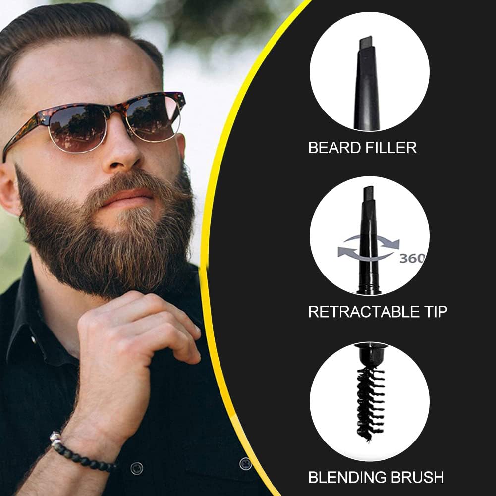Penna di Riempimento Barba,Penna per barba,matita per barba da uomo,strumento per lo styling della barba,Penna riempitivo per barba,set riempitivo per barba,con forbici per capelli del naso,nero,2 PCS