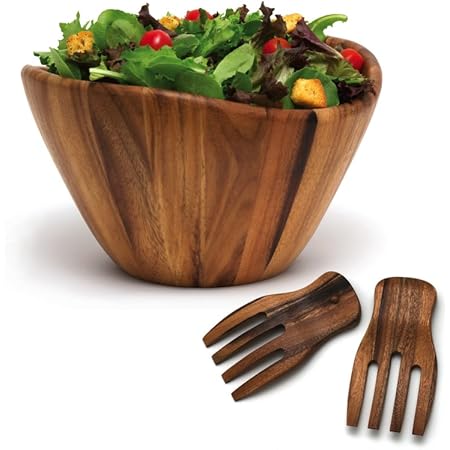 Lipper International Acacia Wave Bowl with Salad Hands