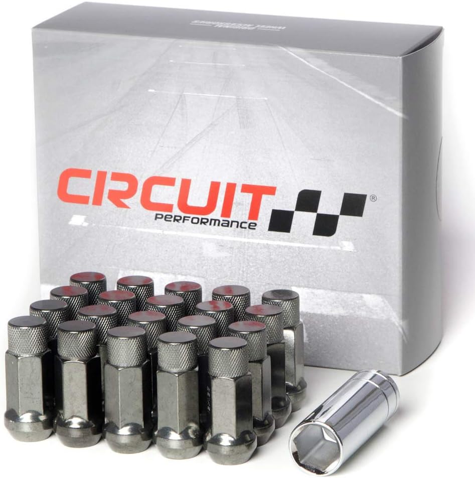 Circuit Performance Forged Steel Extended Hex Lug Nut for Aftermarket Wheels: 12x1.5 Hyper Black - 20 Piece Set + Tool