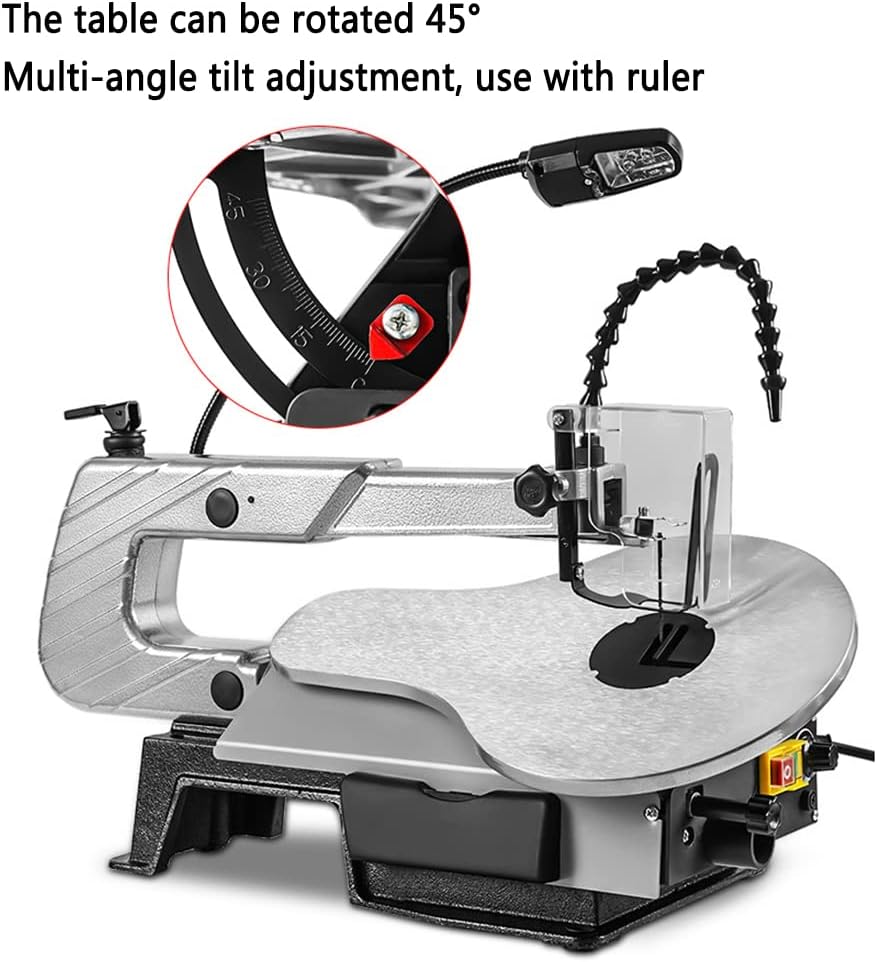 16-Inch Desktop Scroll Saw Two-Direction Variable Speed Scroll Saw with Work Light for Woodworking, Speed 400-1600RPM, 0-45° Adjustable Table Saw, Household Multifunctional Wood Cutting Machine