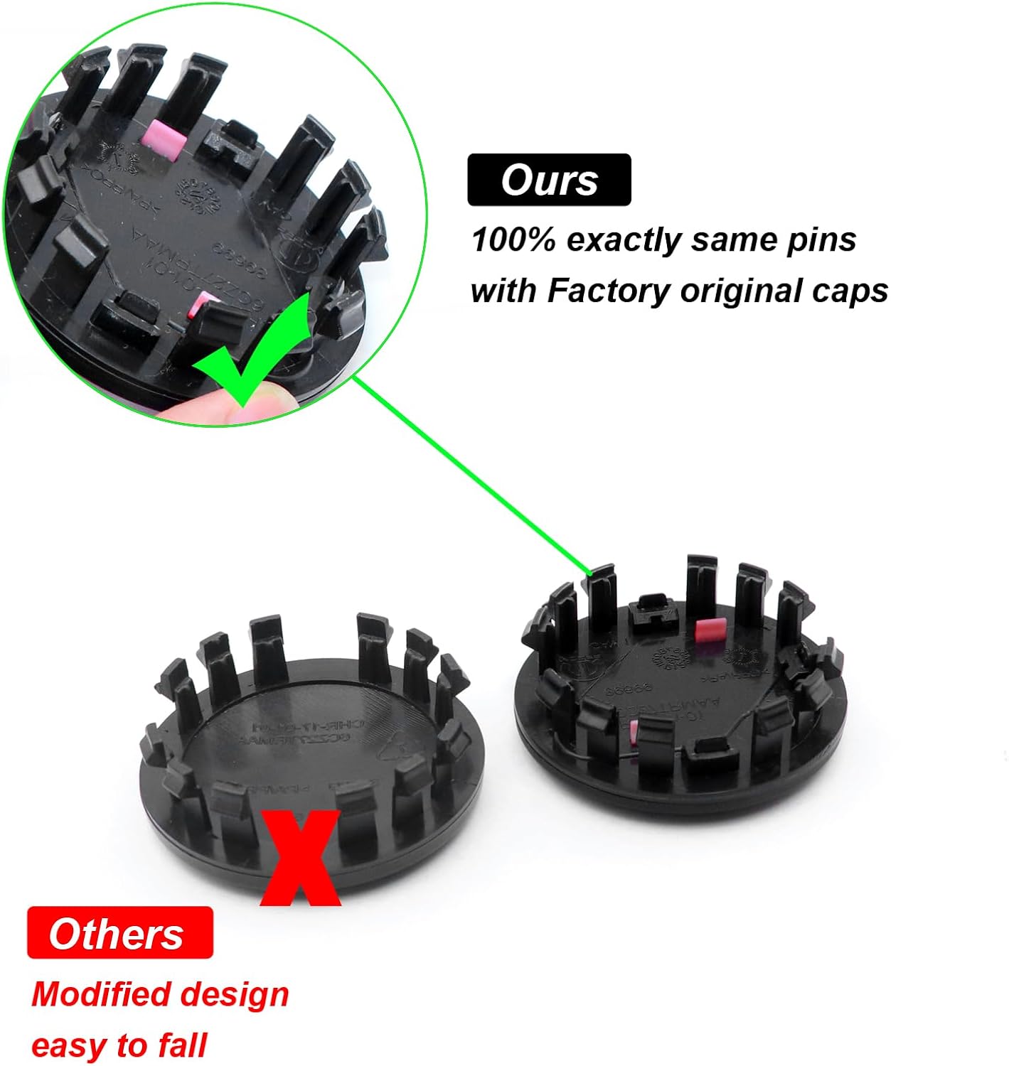 New Custom 4PCS 63mm 2.5" // Double Slashes Plastic Hubcap Car Wheel Hub Center Cap for 2017-2022 with 20" Wheels 6CZ27DX8AA (Matte Black and red)
