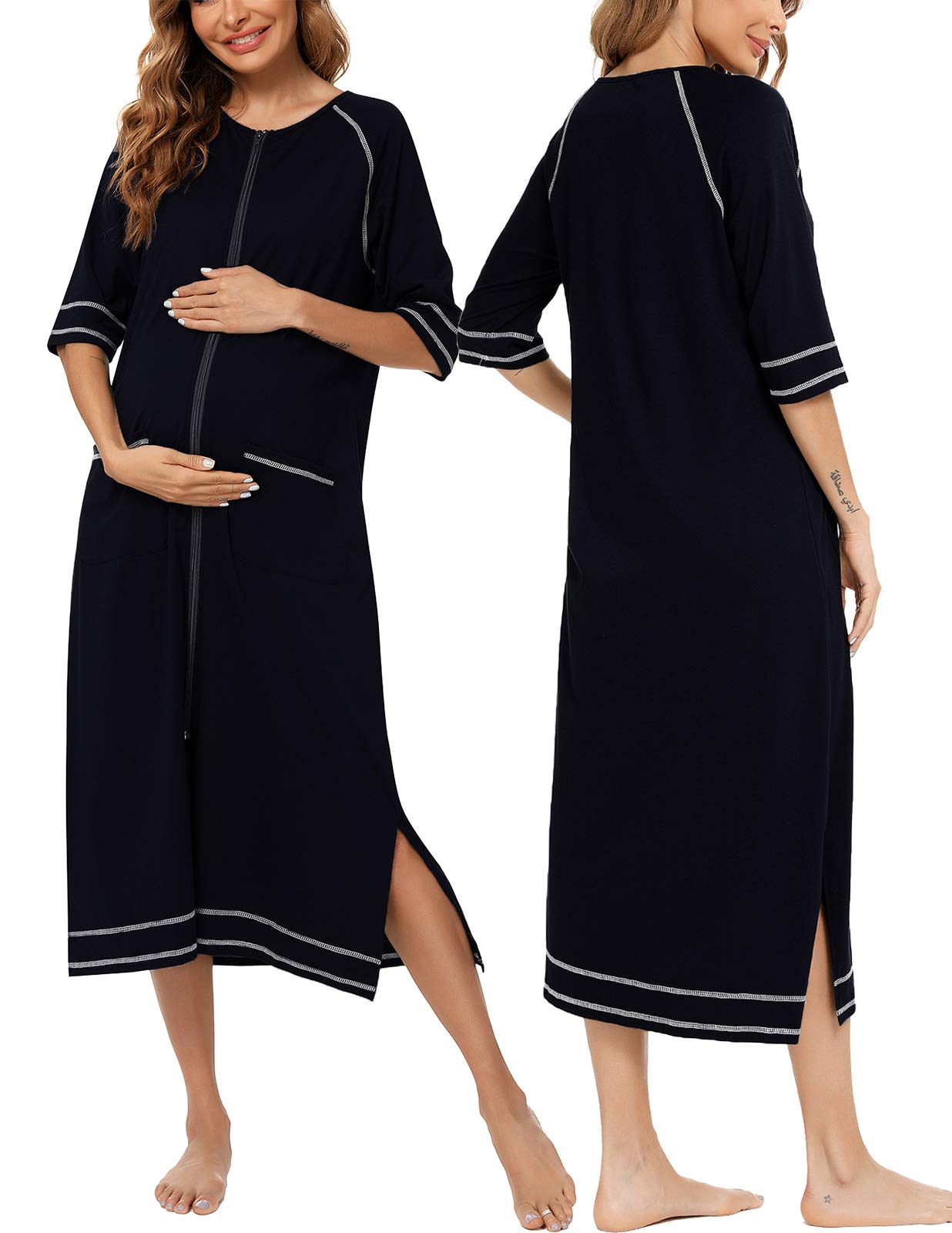 DOROTA Peignoir En Coton Douillet Et Moderne Pour Femme Avec Poches, Fermeture éclair Et Capuche, Fabriqué En Union Européenne, Turquoise., XL