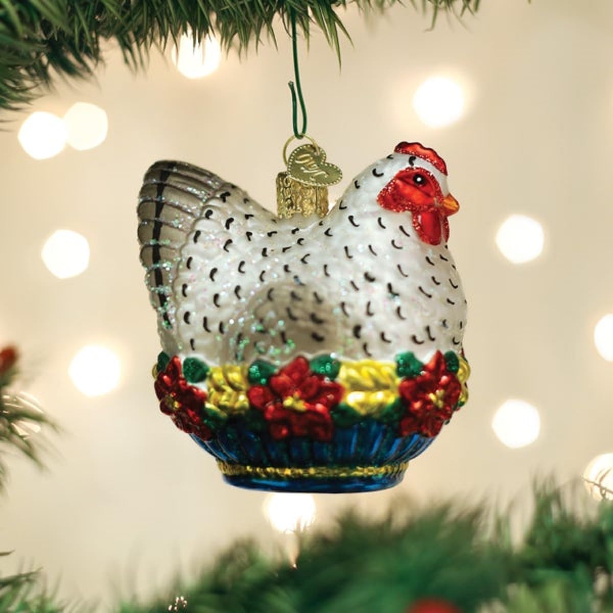 Old World Christmas French Hen Glass Blown Ornament for Christmas Tree, Handcrafted Holiday Decoration, Twelve Days Collection