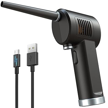 Compressed Air Duster, Canned Air Electric 33000 RPM, Air Blower for Computer PC Keyboard Electronics, Rechargeable 6000mAh, Reusable Dust Mover, Black