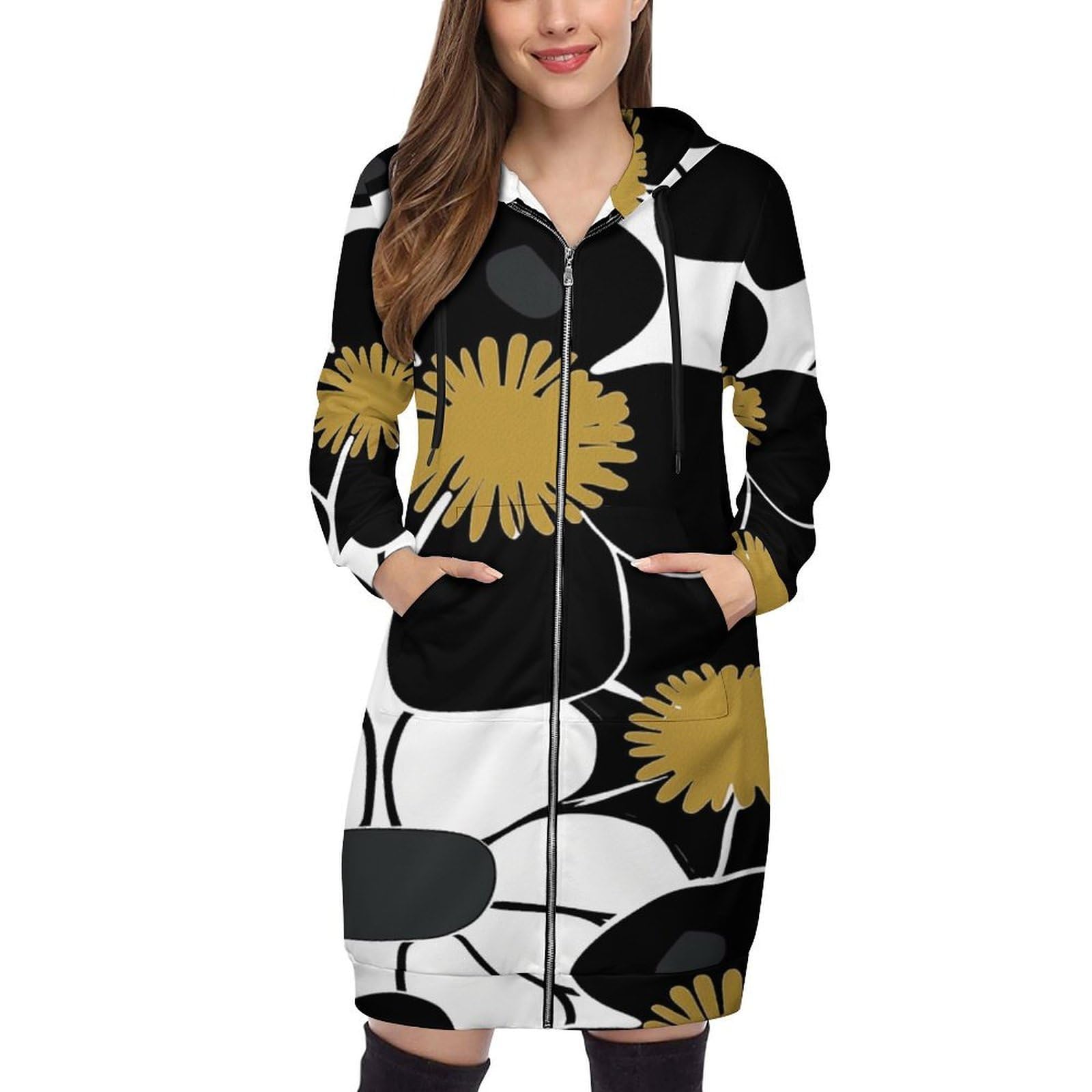 Felpa Donna con Zip Felpe Sportiva con Tasche E Cappuccio Petali Minimalisti Morbida Invernale Giacca Regolabile Confortevole per Uso Quotidiano Casual
