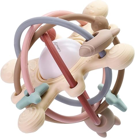 Mordedor bebé sonajero, blandito y de fácil agarre, juguete denticion a partir de 3 meses, silicona segura libre de BPA, diseño ergonómico y con texturas