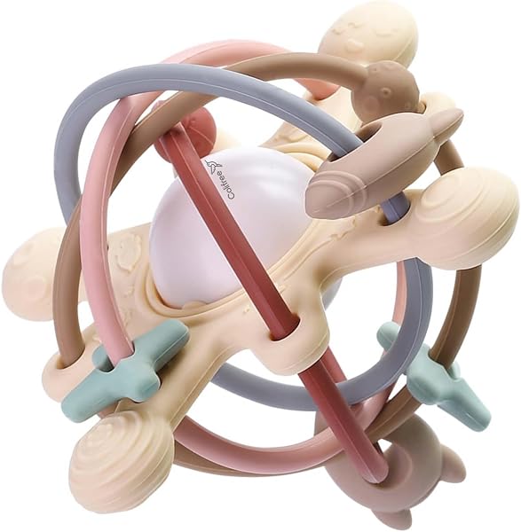 Colifree - Mordedor bebé sonajero, blandito y de fácil agarre, juguete denticion a partir de 3 meses, silicona segura libre de BPA, diseño ergonómico y con texturas - 1