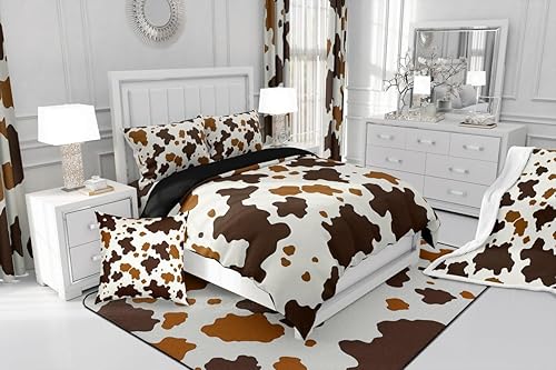 Miniatura 8 de Juego de edredón con estampado de vaca tamaño King, juego de ropa de cama de piel de vaca para niños, niñas, hombres y mujeres, decoración de