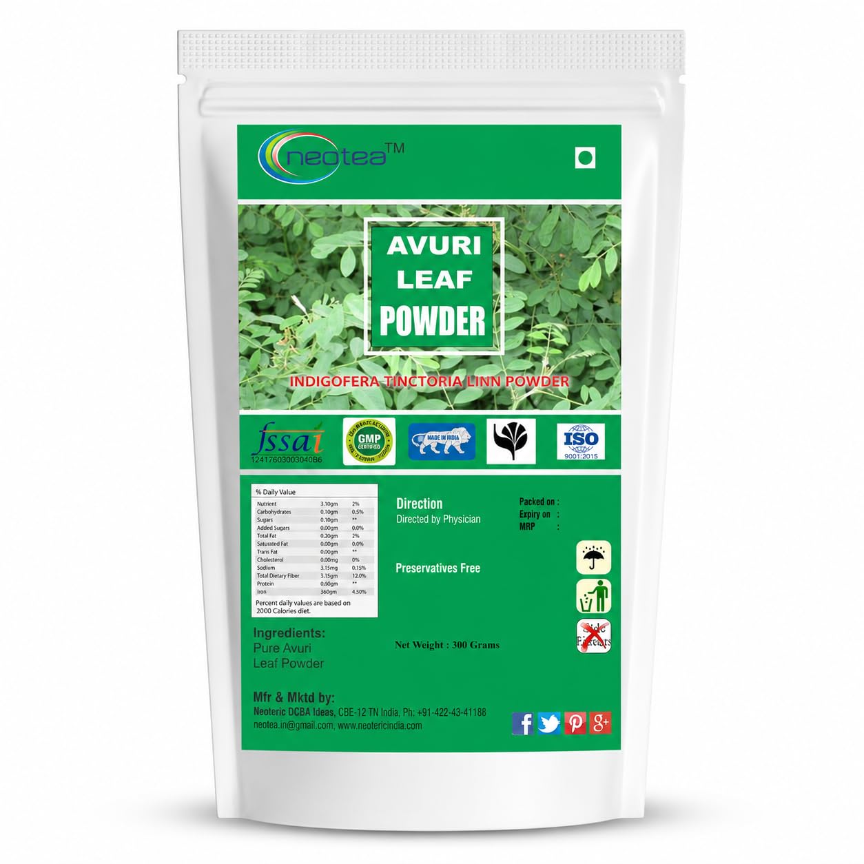 Neotea Avuri Leaf Powder Indigo for Black Hair Colour | Organic Natural Powder | Neela Amari, Neel Patti, Neelambari, Neelayamari | Indigofera Tinctoria | 100% Herbal Hair Coloring | No Additives or Preservatives | Protects Hair from Damage 300Gm-picture-34
