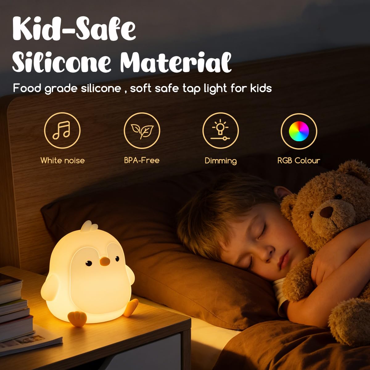 LEDHOLYT Kinder-Nachtlicht, niedliche Silikon-Möwen-Kinderzimmerlampe für Baby und Kleinkind, quetschbares Nachtlicht für Schlafzimmer und Kinderzimmer, Kindergeschenk (Möwe)
