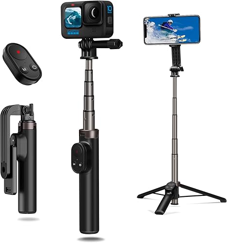 AFAITH Trípode extensible para selfie stick con control remoto para GoPro Hero 13 12 11 10 9 8 MAX y teléfono inteligente, monopod portátil estable