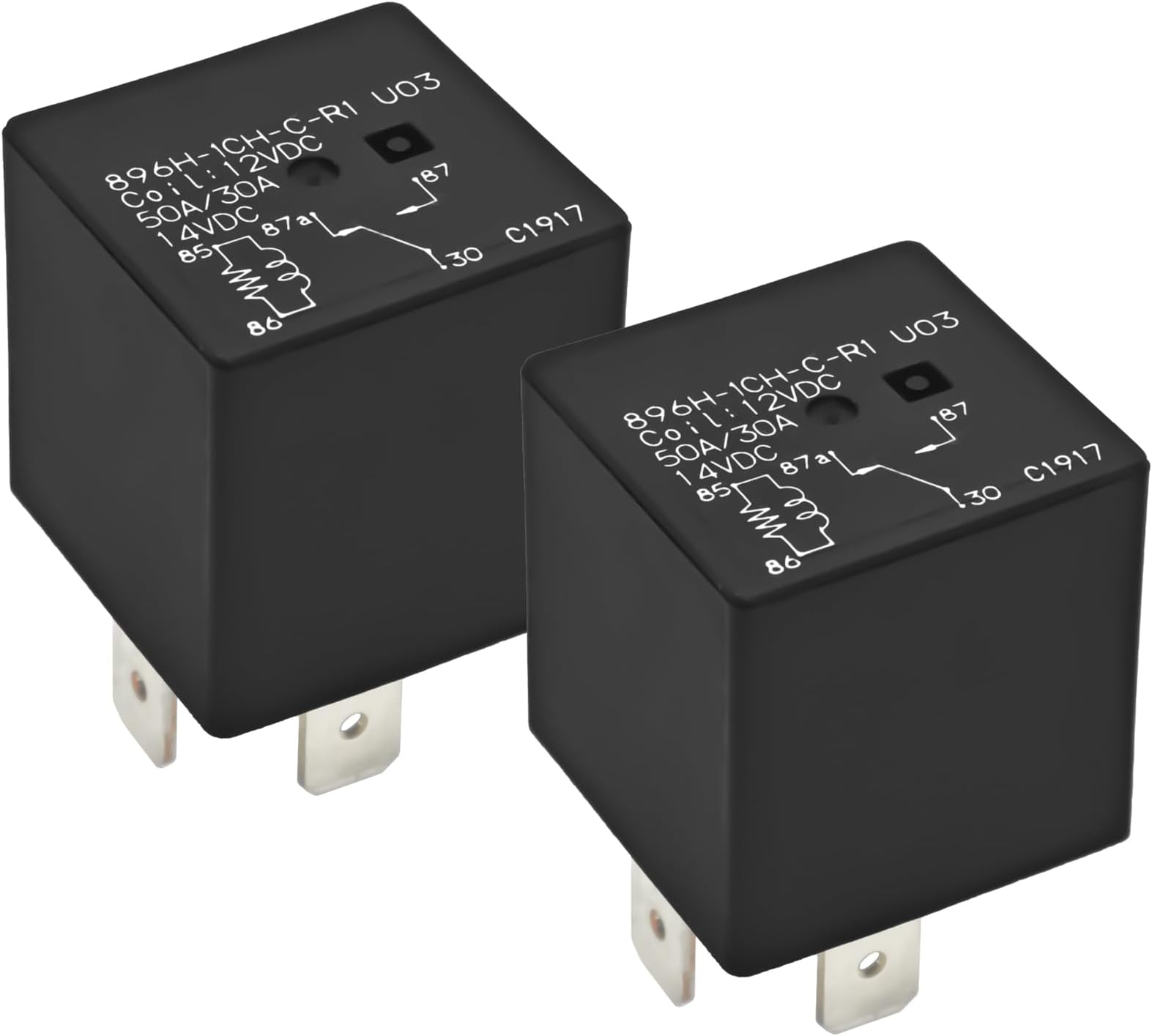 Relay 896H-1CH-C-R1-U03 (Set of 2), 5 Pins Plug-in 12VDC SPDT 50A 12V Terminal Flux Tight Automotive Relay
