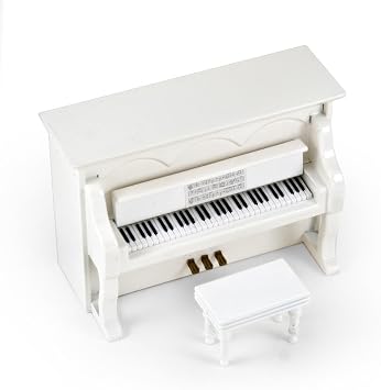 Miniature 18 Note Musical Hi - Gloss White Upright Piano with Bench - Many Songs to Choose - Light My Fire