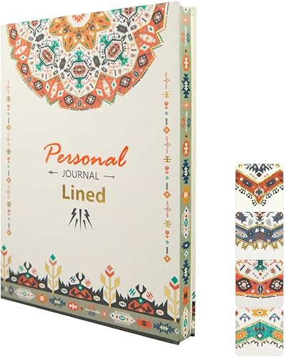 Navkejon Diario personal para mujeres y hombres, cuaderno con borde impreso bohemio, de tapa dura, con rayas, de papel grueso, para artista, plano