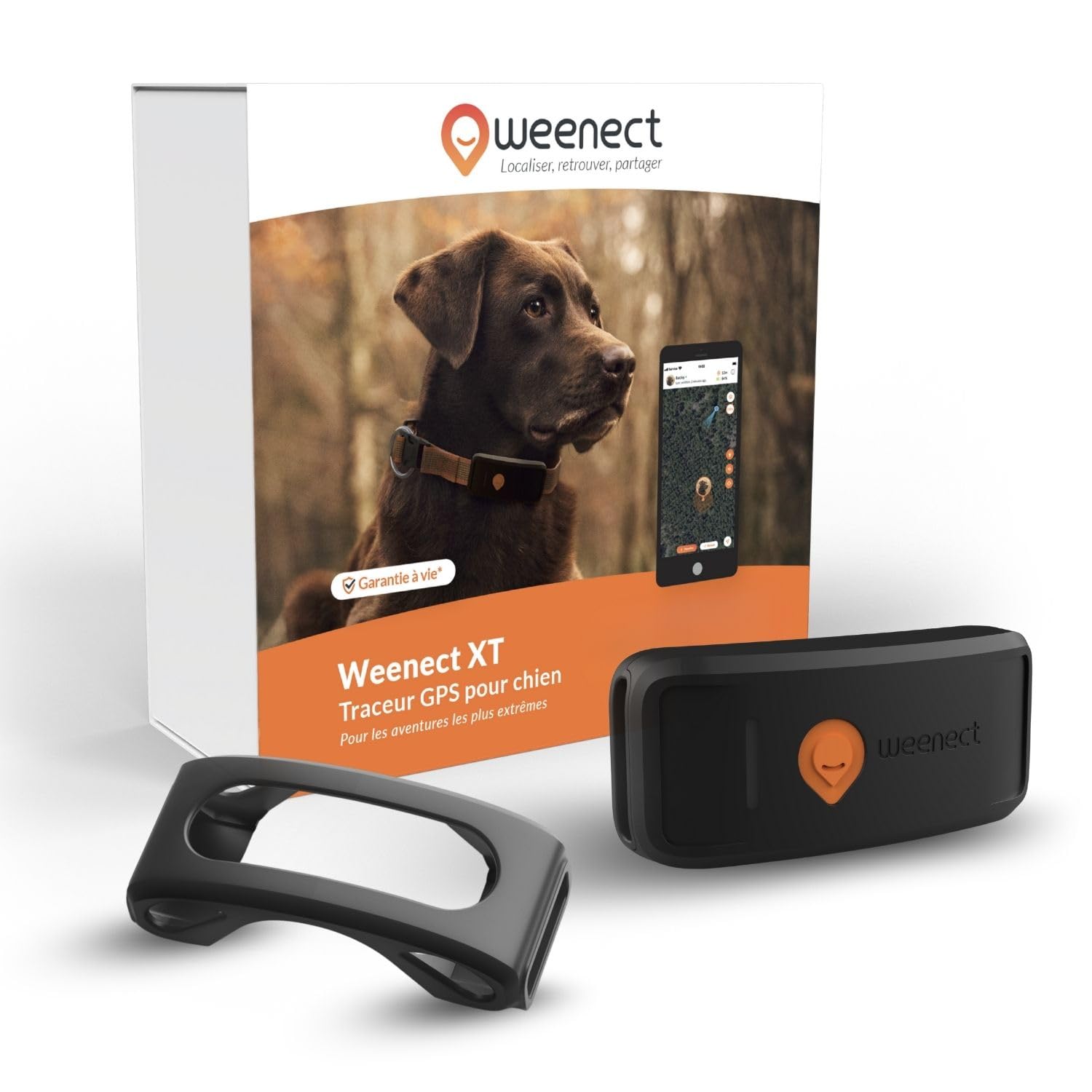 Weenect Chien XT - Traceur GPS pour Chien sans Collier | Étanche | Antenne XL | Portée Illimitée | Garantie à Vie | Abonnement Requis