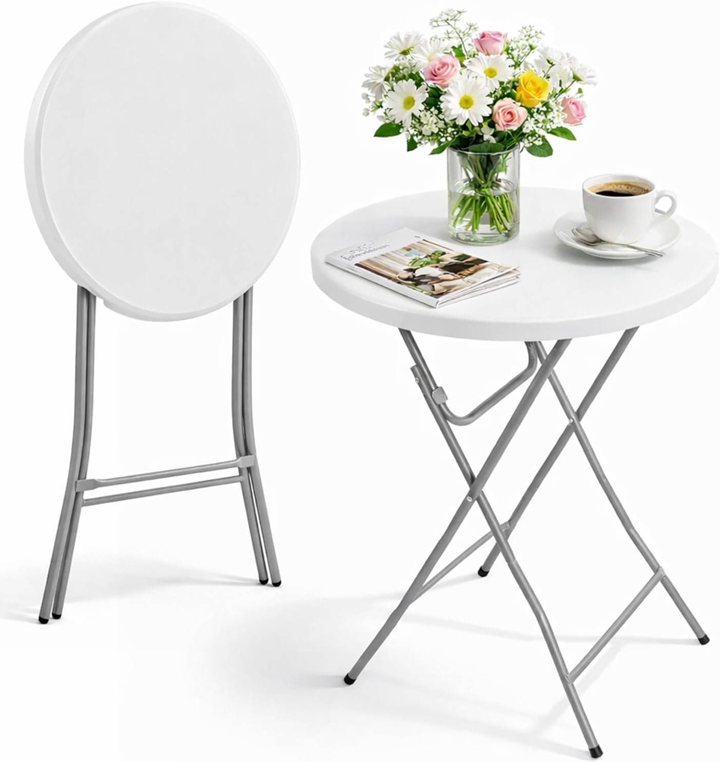 Modern Foldable Bar Table – 40 Inch Tall Portable Bistro Pub Table, Sturdy Metal Base, No Assembly Needed, for Kitchen, Dining, Home Bar
