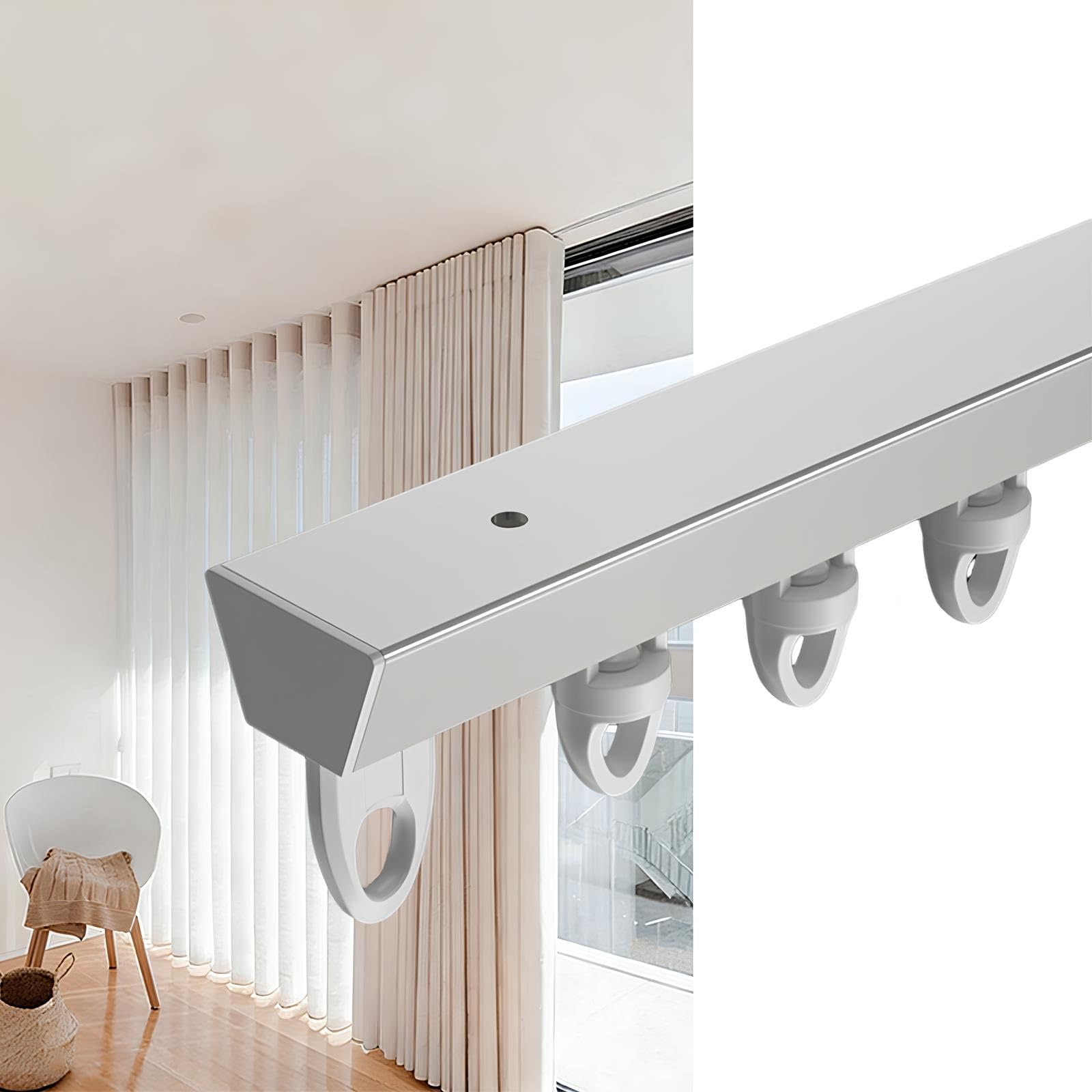 Riel de cortina de 300 cm silencioso que soluciona la falta de privacidad en el baño