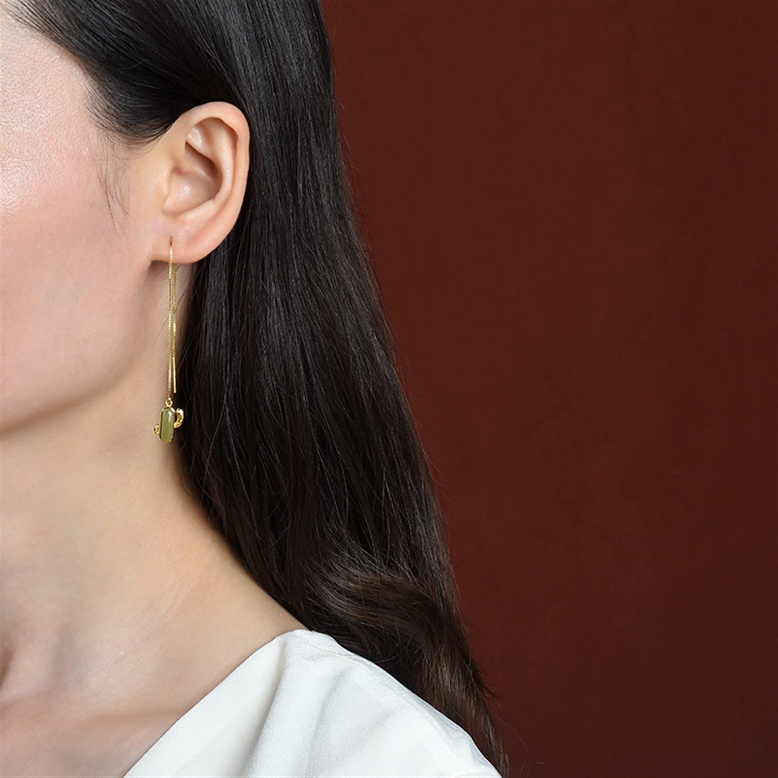 Pendientes de plata S925 con incrustaciones de oro y jade hetiano, pendientes con forma de cactus para mujer, joyería para novia