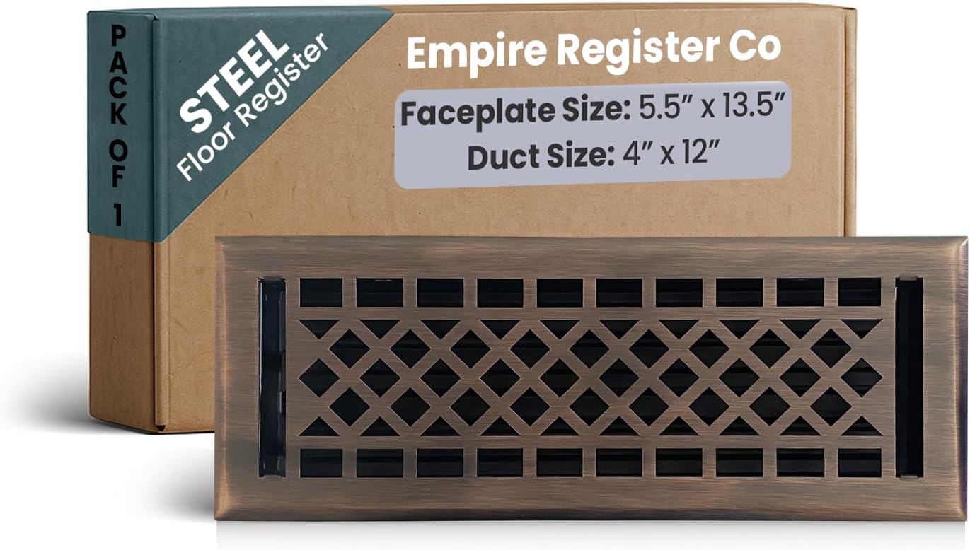 Empire Register Co, Vent Cover - 4x10 inch, Art & Craft Design, White Finish, Heavy Duty Floor Vent Covers, Metal Damper Attached Vent Covers for Home Floor only