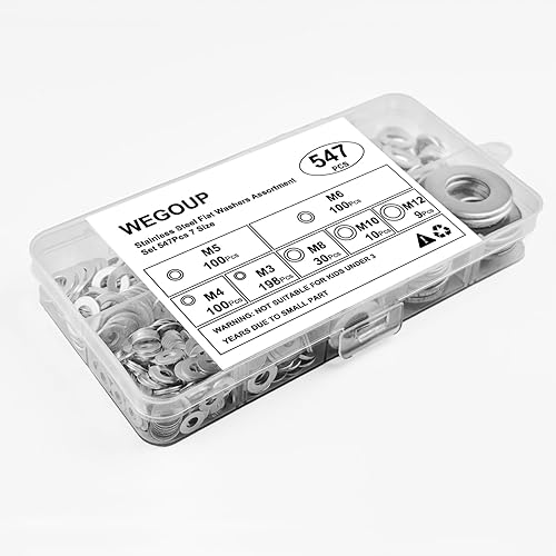 Miniatura 7 de Kviceo Surtido de arandelas planas de acero inoxidable, 18-8 (304) arandelas métricas de acero inoxidable, juego de 547 piezas (M3, M4, M5, M6, M8,