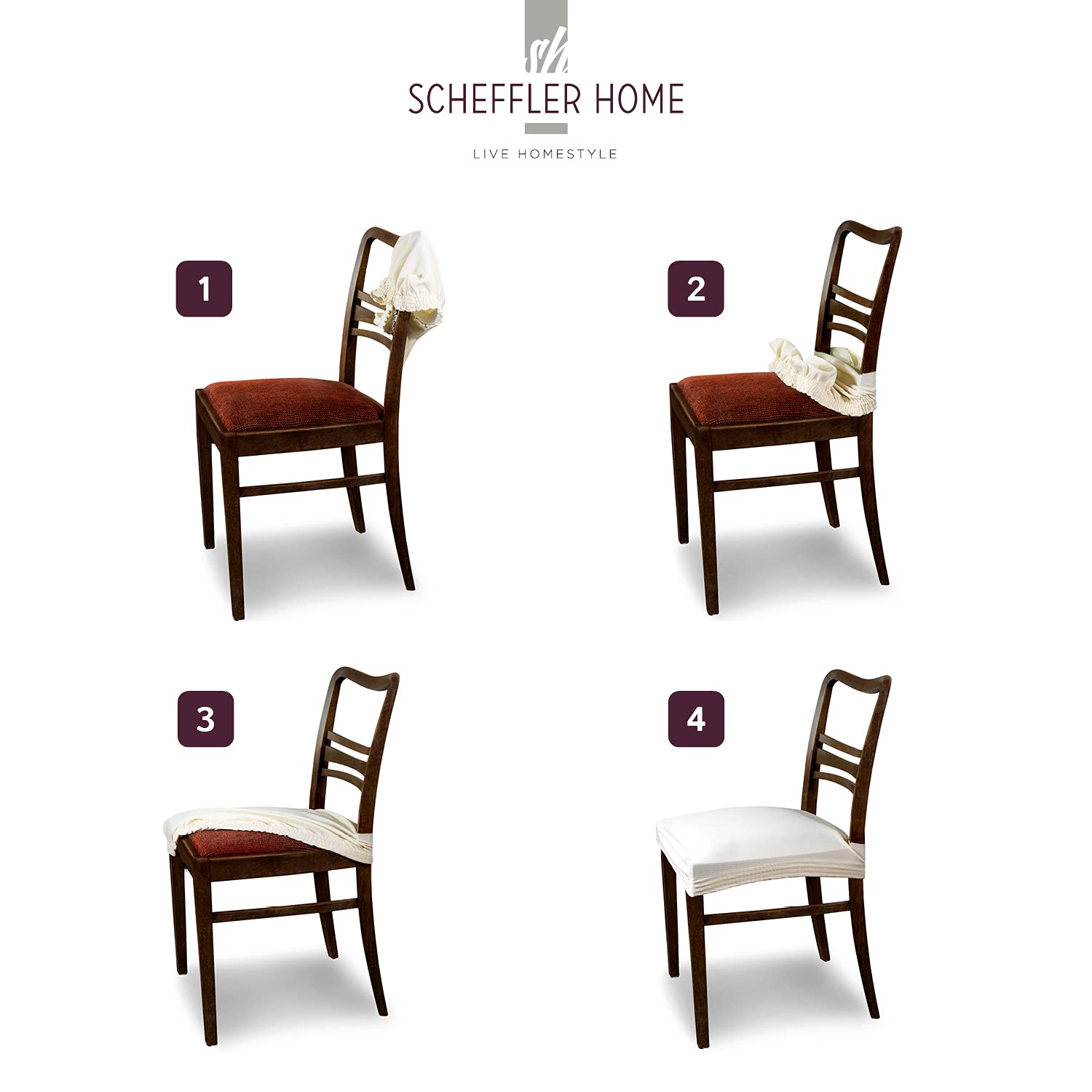 SCHEFFLER-Home Copri Sedie Marie / Set di 6 Coprisedie Elasticizzato per Sedie da Pranzo / Coprisedie Senza Schienale / Fodera Sedia Elasticizzata idrorepellente con banda elastica, Verde-Apple