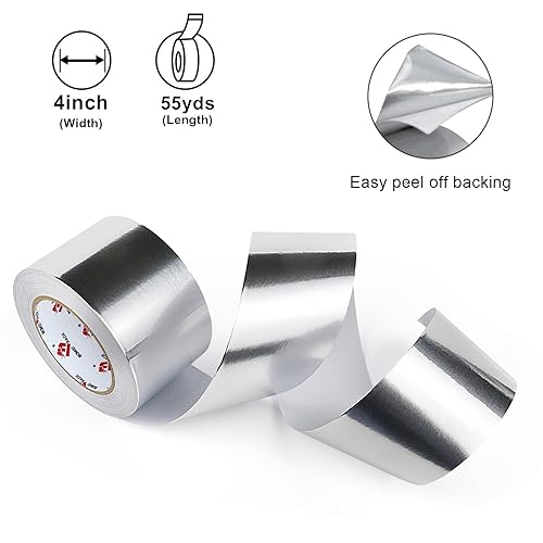 Miniatura 10 de BOMEI PACK Cinta de papel de aluminio, cinta adhesiva de metal resistente, cinta plateada de alta temperatura, perfecta para sellar y parchear,