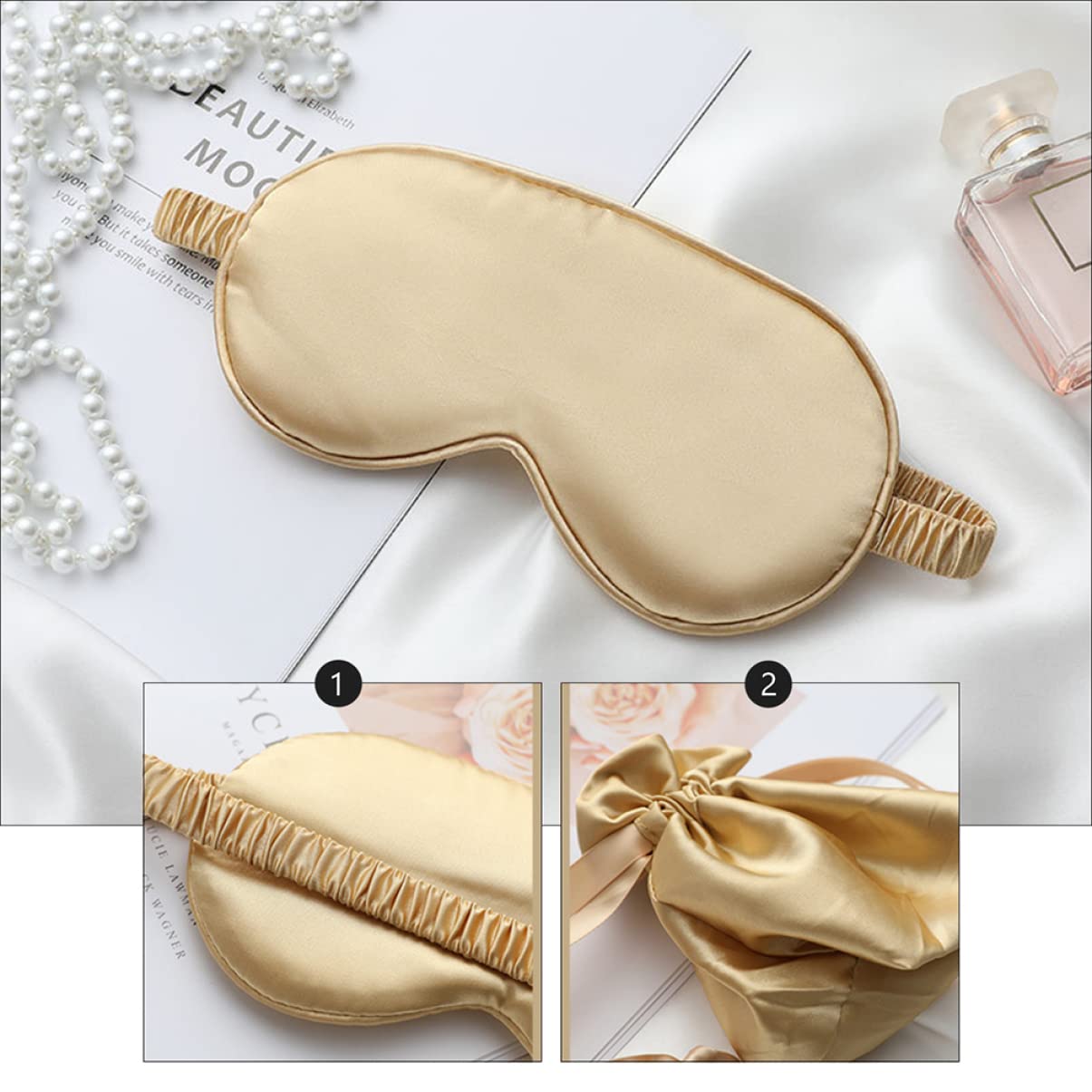 FRCOLOR 3sets Maschera Da Sogno Seta Artificiale Con Cinturino e Borsa Pratico Per Sonno e Viaggio Comfort Assicurato Per Donne e Ragazze