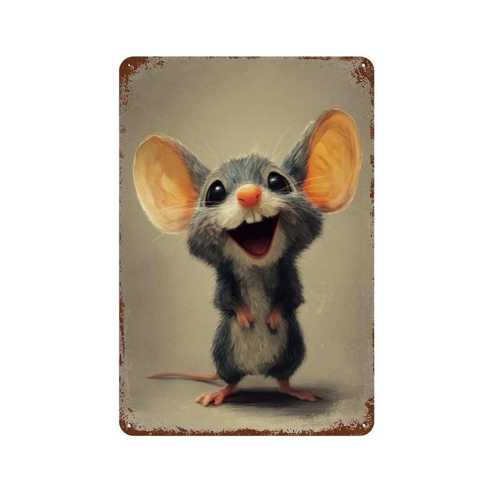 Garage Style Adorable Mouse Artwork Distressed Metal Wall Sign 11.8"x7.9", Retro Wall Decor for Bar And Workshop