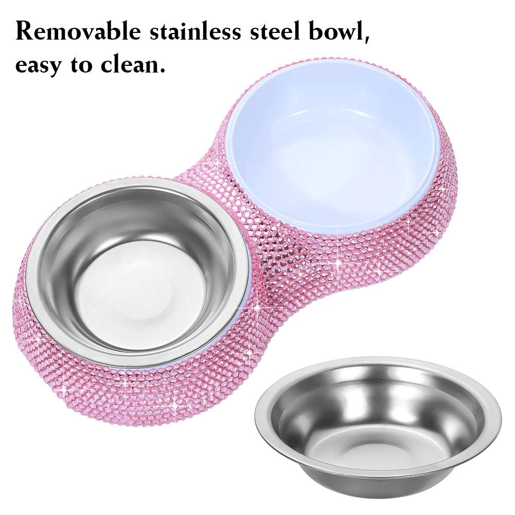 Soleebee - Comedero para mascotas con diamantes de imitación estilo ostentoso, cuencos para perros o gatos pequeños