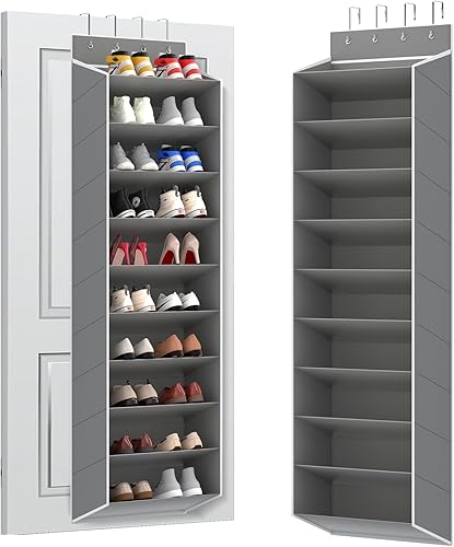 REGELETO Organizador de zapatos de gran tamaño de 10 niveles para colocar sobre la puerta, zapatero colgante para puerta con bolsillos profundos, se