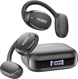 TOZO OpenEgo Open Ear Earbuds Bluetooth Headphones, 80Hrs Playtime Wireless Earbuds with Earhooks, Digital Display, 32 EQ Modes, Clear Call, Comfortable Wear, Sweat-Proof for Running Workout Black asin的图片