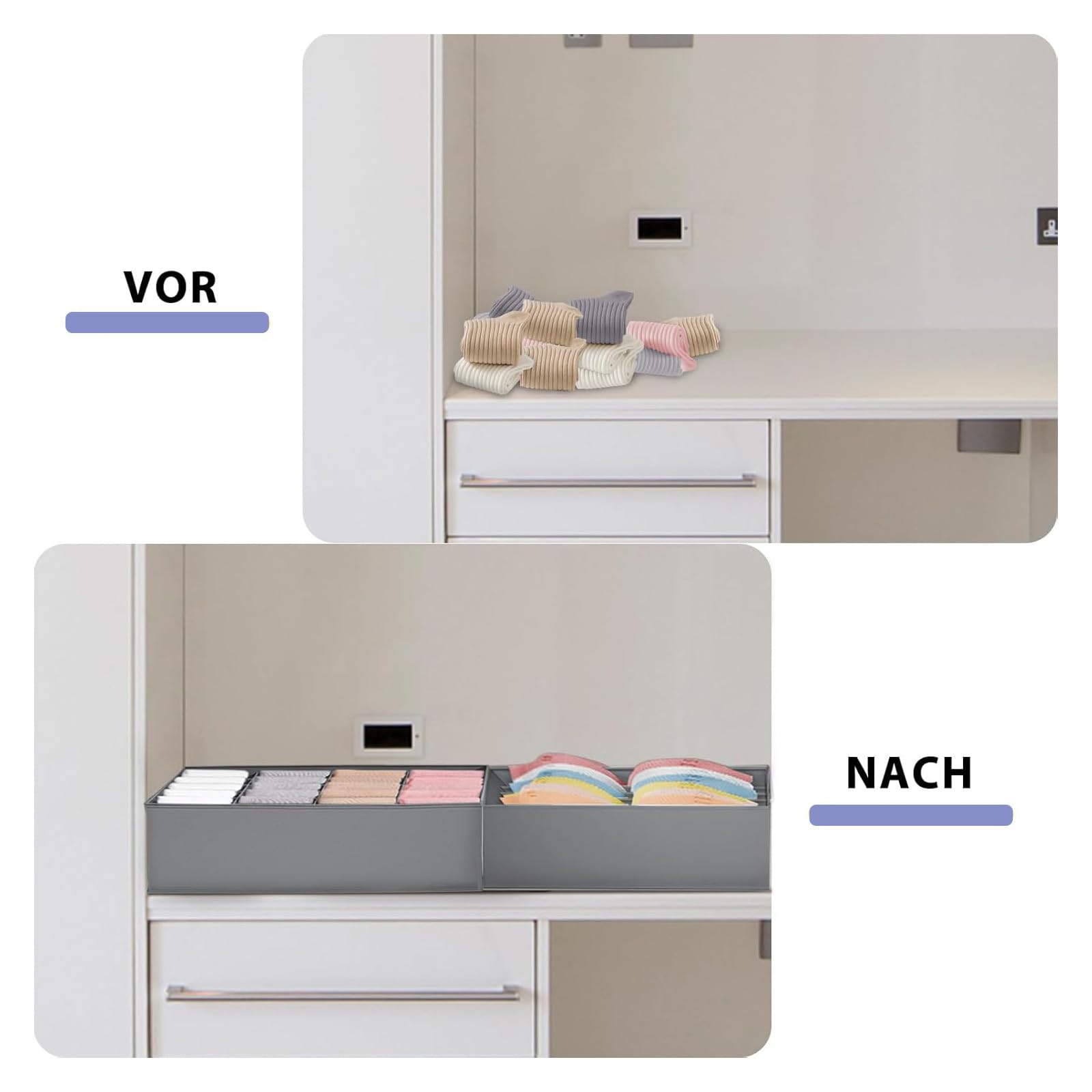 Organisateur De Tiroir Pliable En Jute - Lot De 2, Gris, 16 Compartiments Pour Sous-vêtements, Chaussettes, Gain De Place - 4