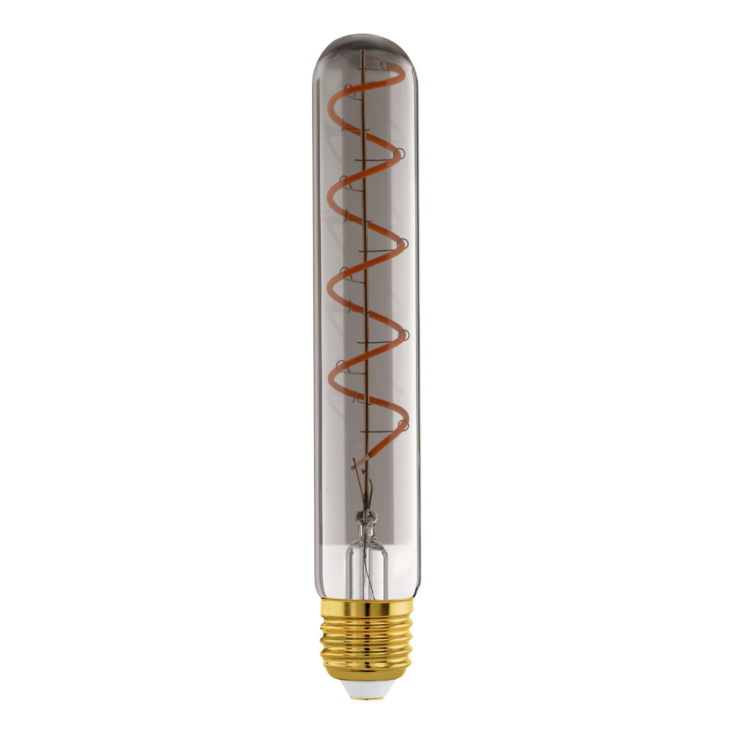 Eglo Dimmable E27 LED tube, vintage spiral filament light bulb, Edison lamp for retro lighting, smoked glass, 4 watt, 50 lumen, warm white glow, 1700 Kelvin, T30, Ø 1.2"