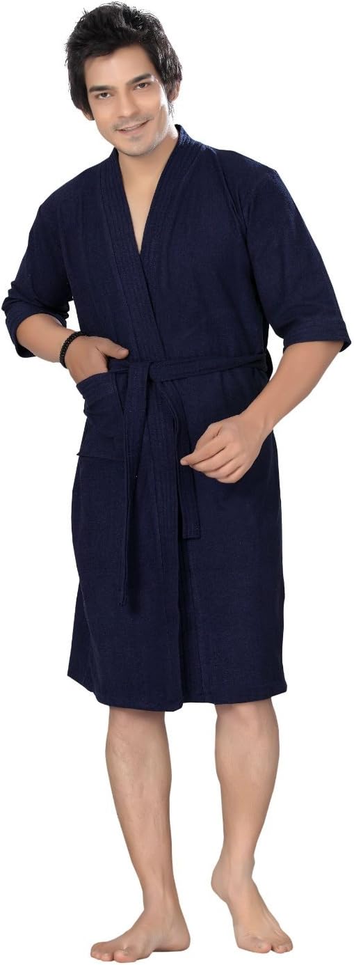 Superior Men's Terry Towel Cotton Bathrobe (Navy Blue, Full)