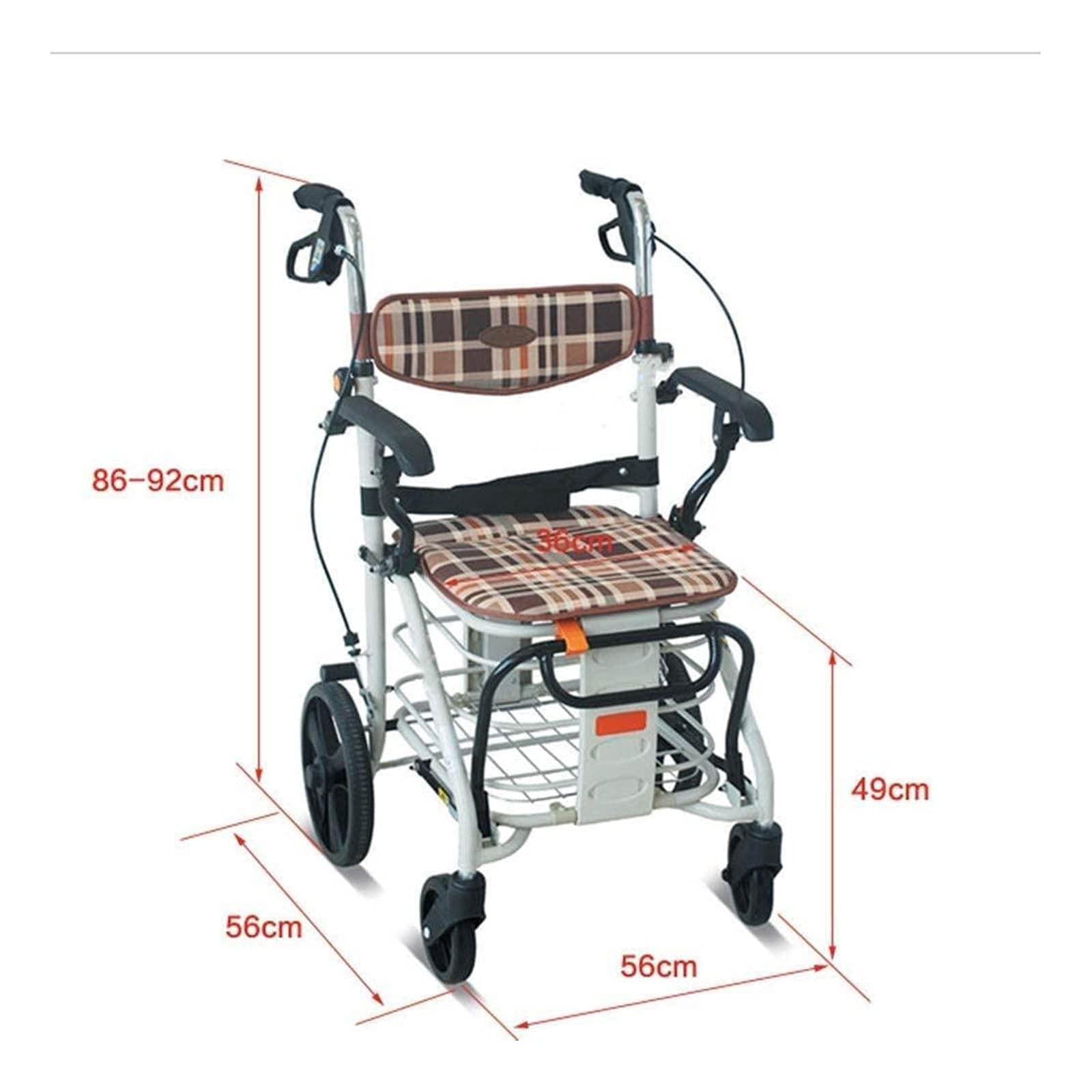 Rollator Walker składany chodzik z kołem i wyściełanym siedzeniem zamykane hamulce z koszem na zakupy, wózek rehabilitacyjny